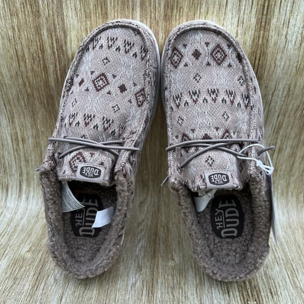Hey Dude Wally Slip Sweater Timber Multi Mens 9 Geometric Knit Shoes Comfort NEW